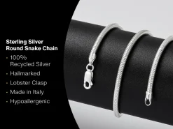 Sterling Silver 3.0mm Round Snake Chain 20"/50cm Hallmarked, 100% Recycled Silver
