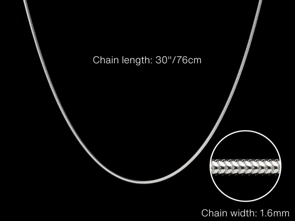 Sterling Silver 1.6mm Round Snake Chain 30"/76cm Unhallmarked 100% Recycled Silver