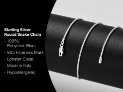 Sterling Silver 1.2mm Round Snake Chain 26"/66cm Unhallmarked 100% Recycled Silver