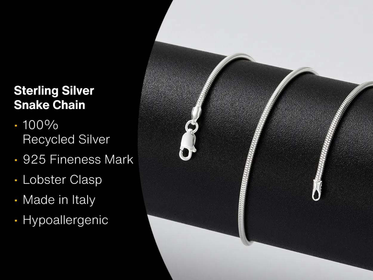 Sterling Silver 1.6mm Round Snake Chain 26"/66cm Unhallmarked 100% Recycled Silver
