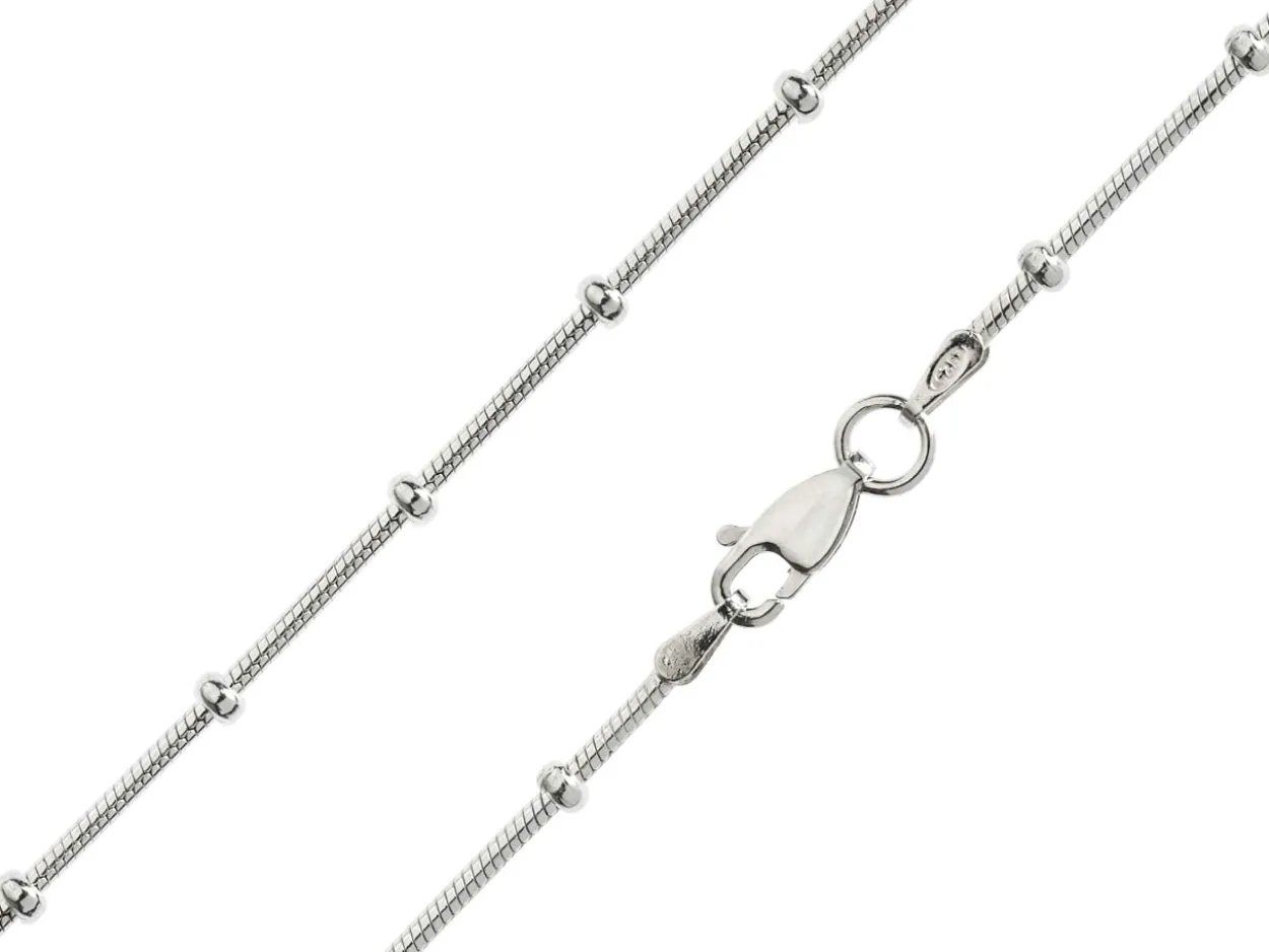 Sterling Silver 2.7mm Round Snake Chain With Bead Station 18"/45cm Hallmarked