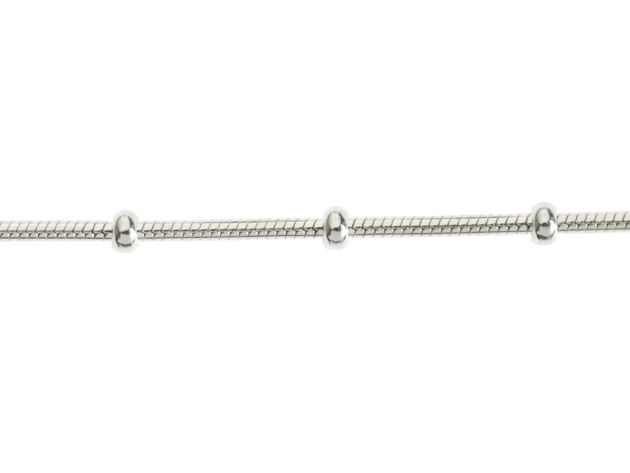 Sterling Silver 2.7mm Round Snake Bracelet With Bead Station 7.5"/19cm Unhallmarked