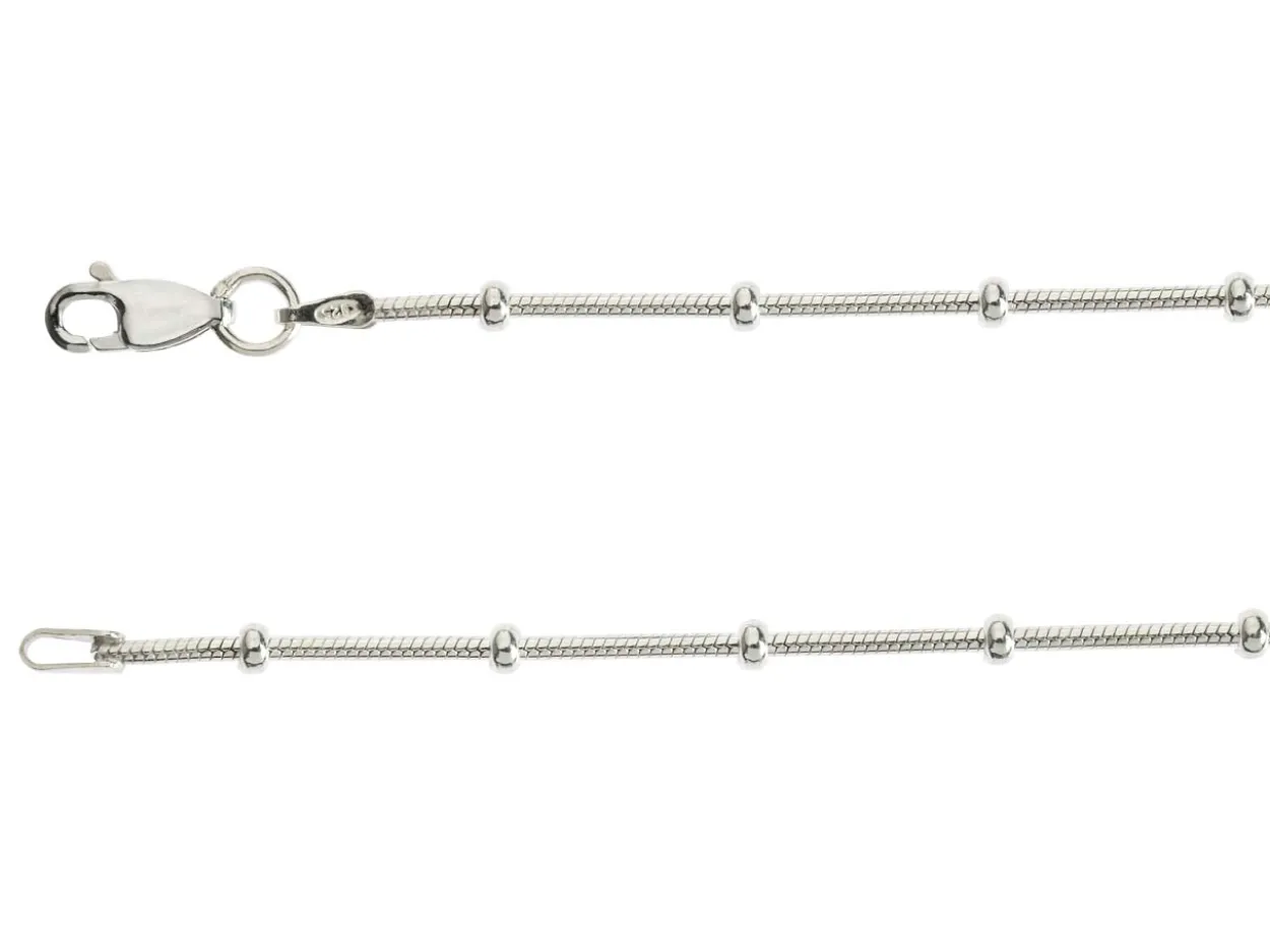 Sterling Silver 2.7mm Round Snake Chain With Bead Station 16"/40cm Unhallmarked