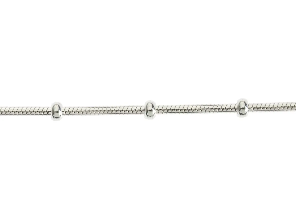 Sterling Silver 2.7mm Round Snake Chain With Bead Station 16"/40cm Unhallmarked
