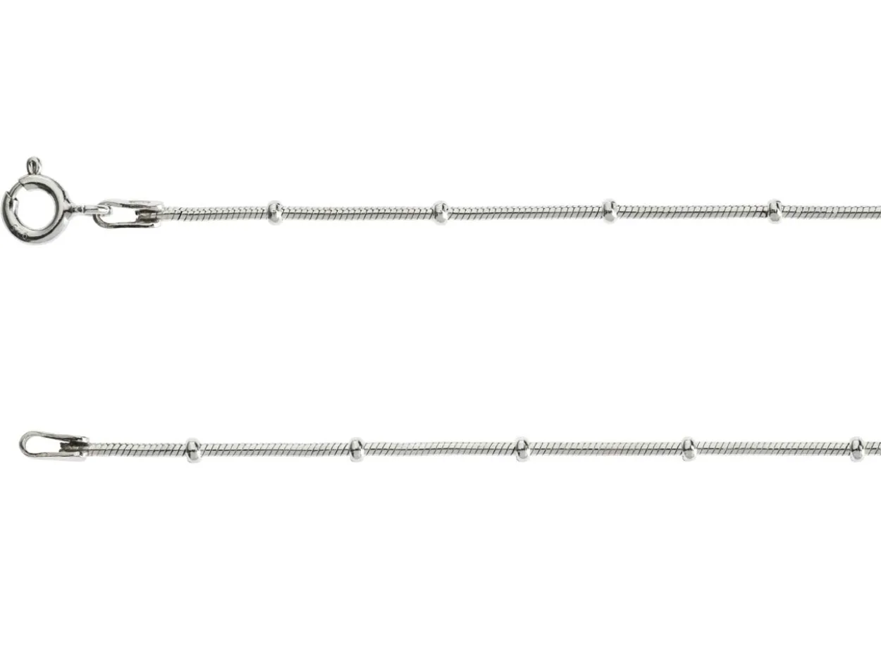 Sterling Silver 1.9mm Round Snake Chain With Bead Station 18"/45cm Unhallmarked