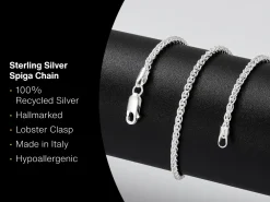Sterling Silver 2.5mm Round Spiga Chain 20"/50cm Hallmarked, 100% Recycled Silver