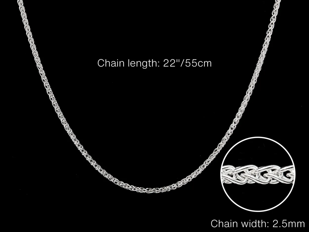 Sterling Silver 2.5mm Round Spiga Chain 22"/55cm Hallmarked, 100% Recycled Silver