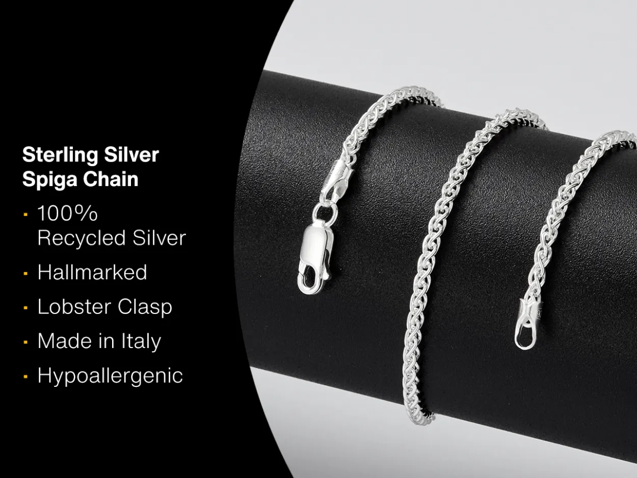 Sterling Silver 2.5mm Round Spiga Chain 16"/40cm Hallmarked, 100% Recycled Silver