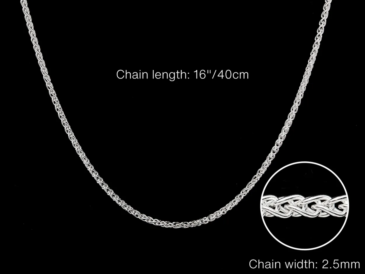 Sterling Silver 2.5mm Round Spiga Chain 16"/40cm Hallmarked, 100% Recycled Silver