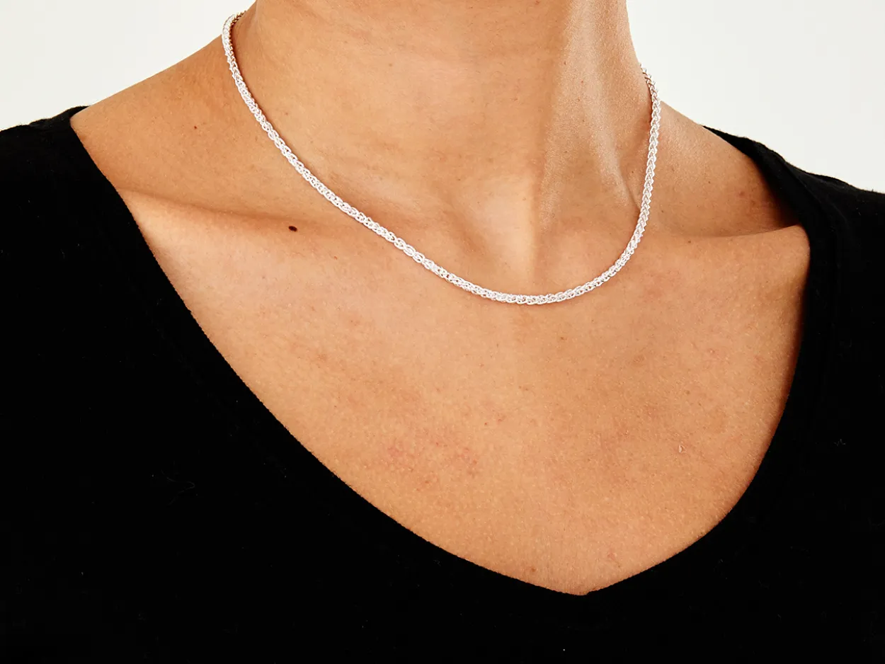 Sterling Silver 2.5mm Round Spiga Chain 16"/40cm Hallmarked, 100% Recycled Silver