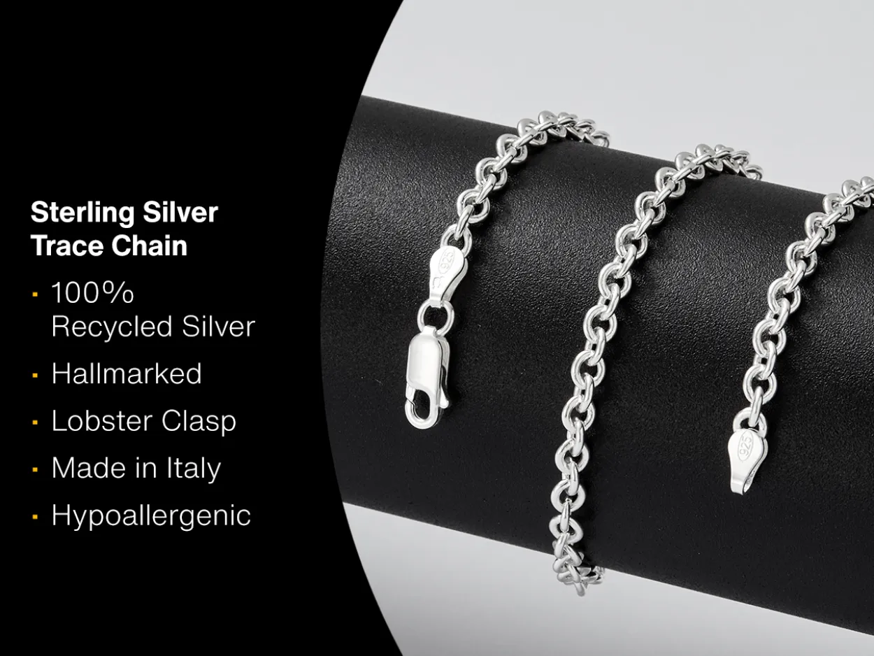 Sterling Silver 3.9mm Round Trace Chain 20"/50cm Hallmarked, 100% Recycled Silver