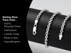 Sterling Silver 3.9mm Round Trace Chain 22"/55cm Hallmarked, 100% Recycled Silver