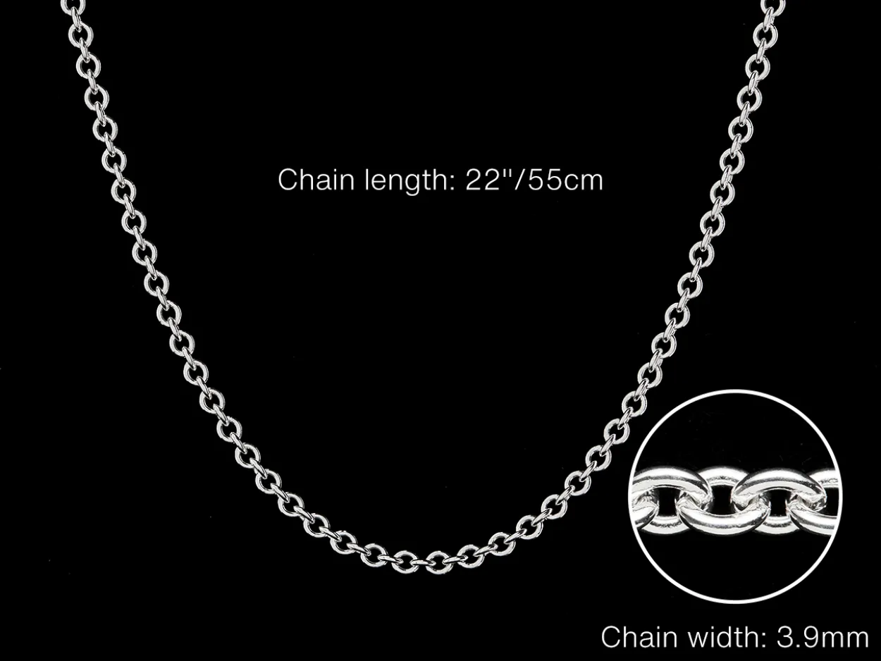 Sterling Silver 3.9mm Round Trace Chain 22"/55cm Hallmarked, 100% Recycled Silver