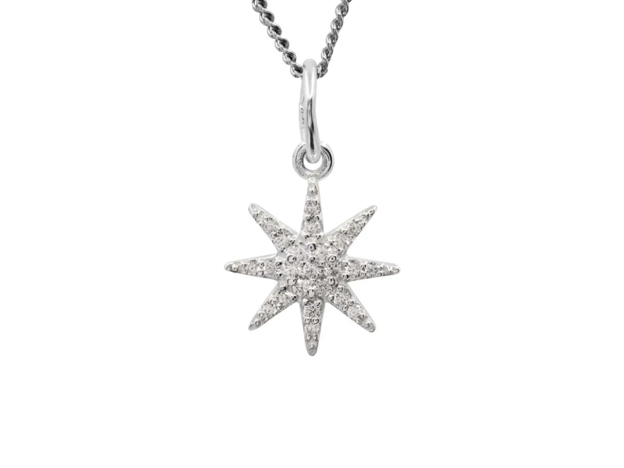 Sterling Silver Octogram Star Design Pendant With Cubic Zirconia