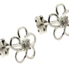 Sterling Silver Outline Flower Stud Earrings Set With Cubic Zirconia