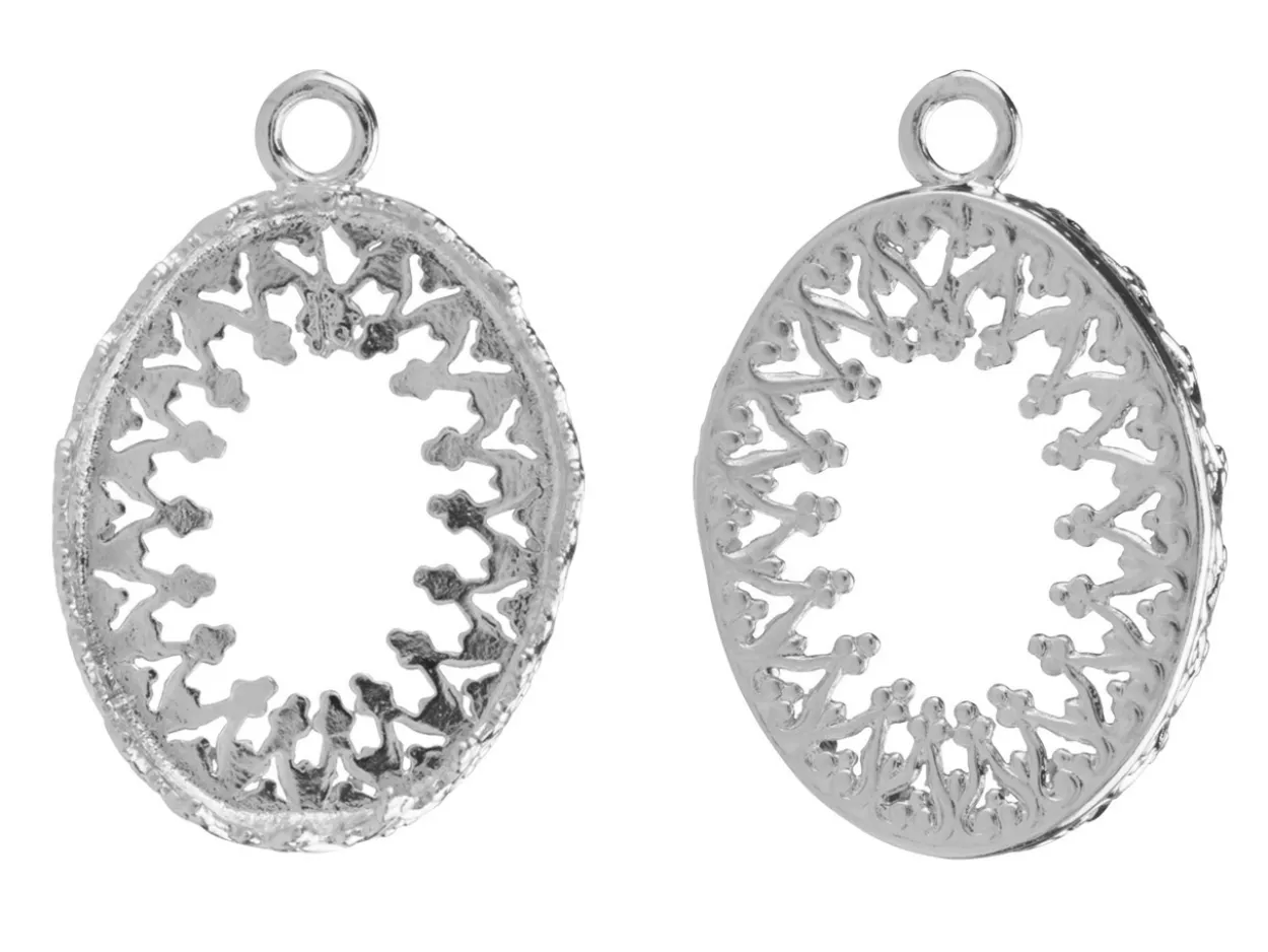 Sterling Silver Oval Filigree Bezel Cup 14x20mm