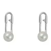 Sterling Silver Paperclip Design Earrings With Pearl