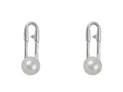 Sterling Silver Paperclip Design Earrings With Pearl