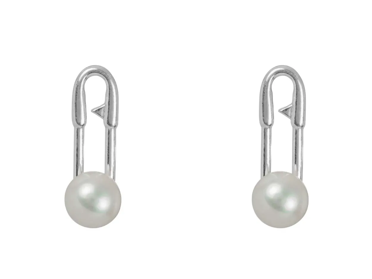 Sterling Silver Paperclip Design Earrings With Pearl