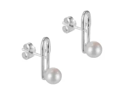 Sterling Silver Paperclip Design Earrings With Pearl