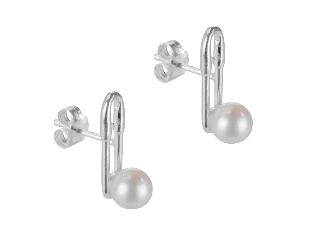 Sterling Silver Paperclip Design Earrings With Pearl
