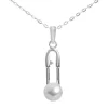 Sterling Silver Paperclip Design Necklet With Pearl 18"/45cm