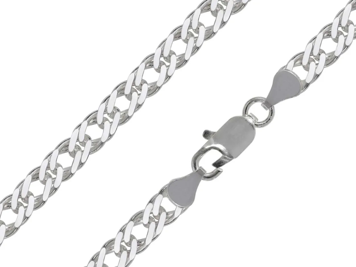 Sterling Silver Plated 6.4mm Diamond Cut Double Rhombus Curb Chain 18"/45cm Unhallmarked