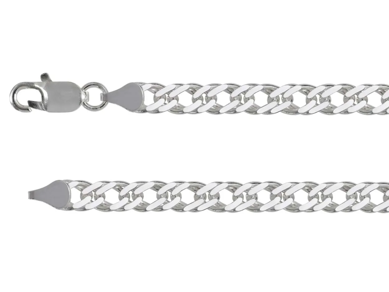 Sterling Silver Plated 6.4mm Diamond Cut Double Rhombus Curb Chain 18"/45cm Unhallmarked