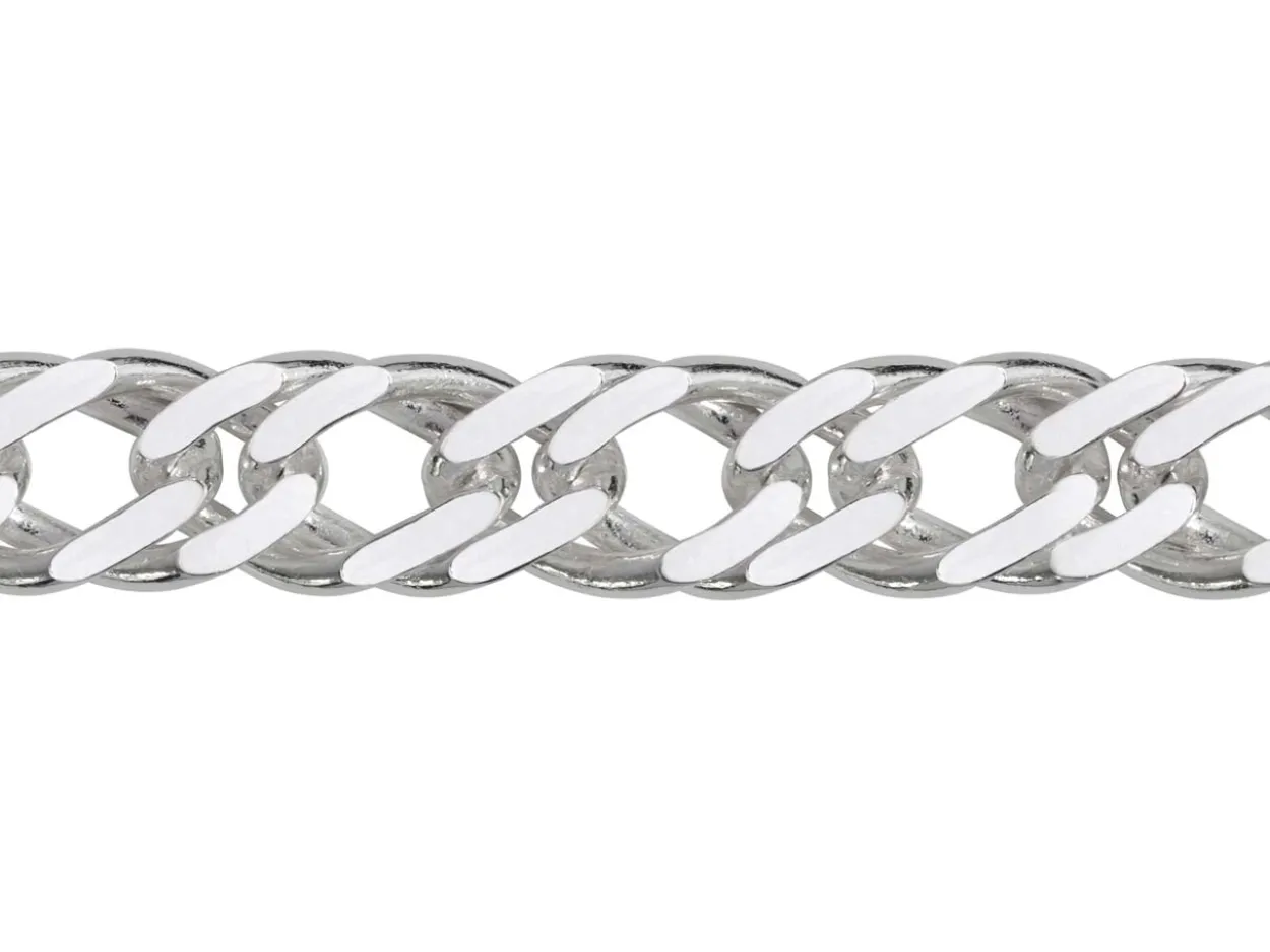 Sterling Silver Plated 6.4mm Diamond Cut Double Rhombus Curb Chain 18"/45cm Unhallmarked