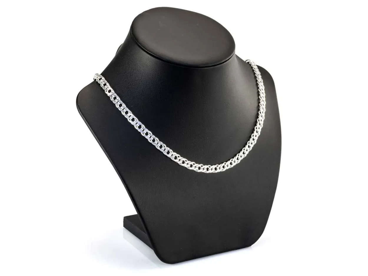 Sterling Silver Plated 6.4mm Diamond Cut Double Rhombus Curb Chain 18"/45cm Unhallmarked