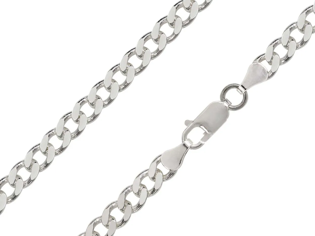 Sterling Silver Plated 5.7mm Flat Filed Curb Chain 18"/45cm Unhallmarked