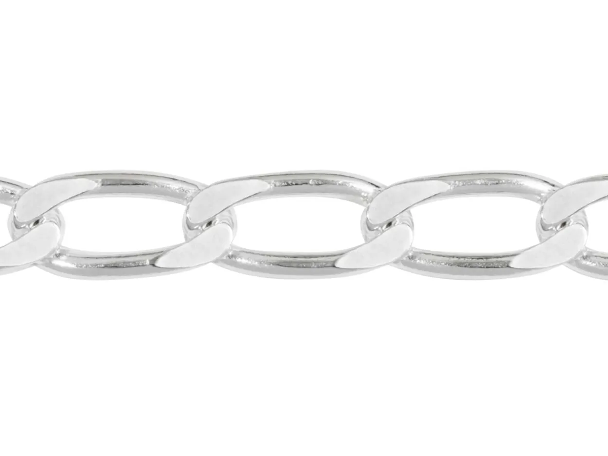 Sterling Silver Plated 5.4mm Flat Filed Open Curb Chain 18"/45cm Unhallmarked