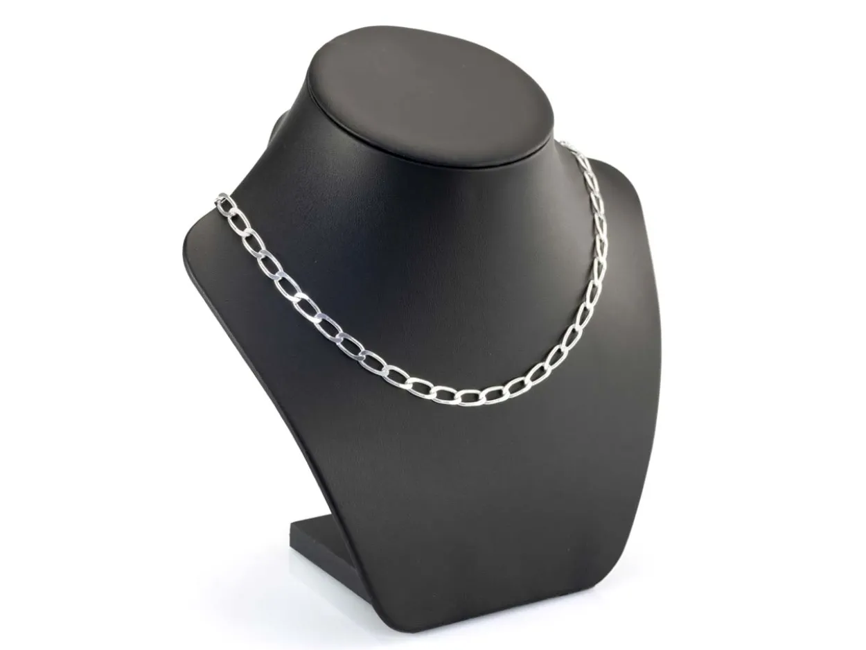 Sterling Silver Plated 5.4mm Flat Filed Open Curb Chain 18"/45cm Unhallmarked