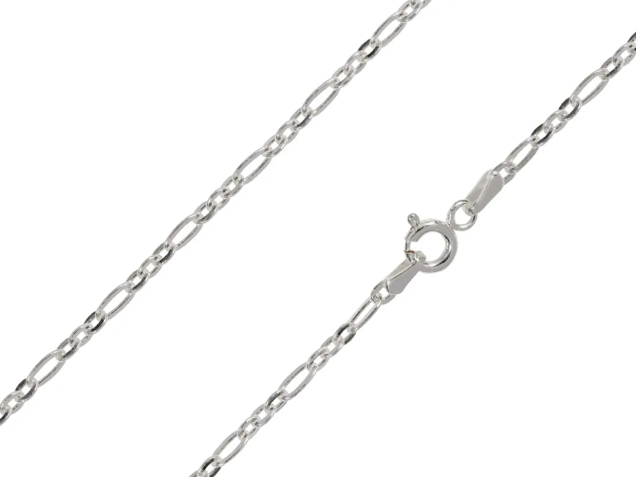 Sterling Silver Plated 2.7mm Flat Filed Figaro Chain 18"/45cm Unhallmarked