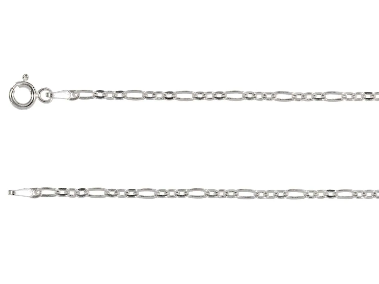 Sterling Silver Plated 2.7mm Flat Filed Figaro Chain 18"/45cm Unhallmarked