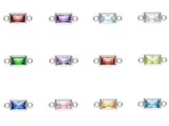 Sterling Silver Rectangle Birthstone Cubic Zirconia Bezel Connectors Set