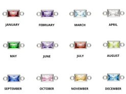 Sterling Silver Rectangle Birthstone Cubic Zirconia Bezel Connectors Set