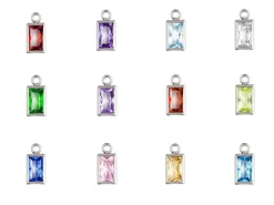 Sterling Silver Rectangle Birthstone Cubic Zirconia Bezel Drop Connectorsset