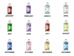 Sterling Silver Rectangle Birthstone Cubic Zirconia Bezel Drop Connectorsset