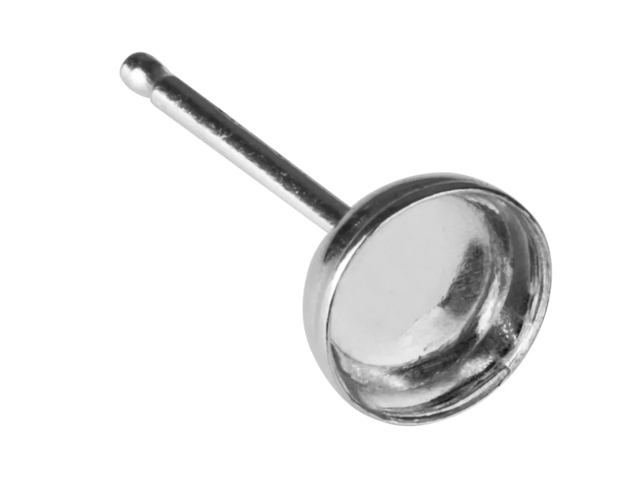 Sterling Silver Round Ear Stud, Pack of 6, 4mm Bezel Set