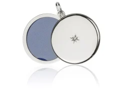 Sterling Silver Round Flat Sliding Locket Set With Cubic Zirconia