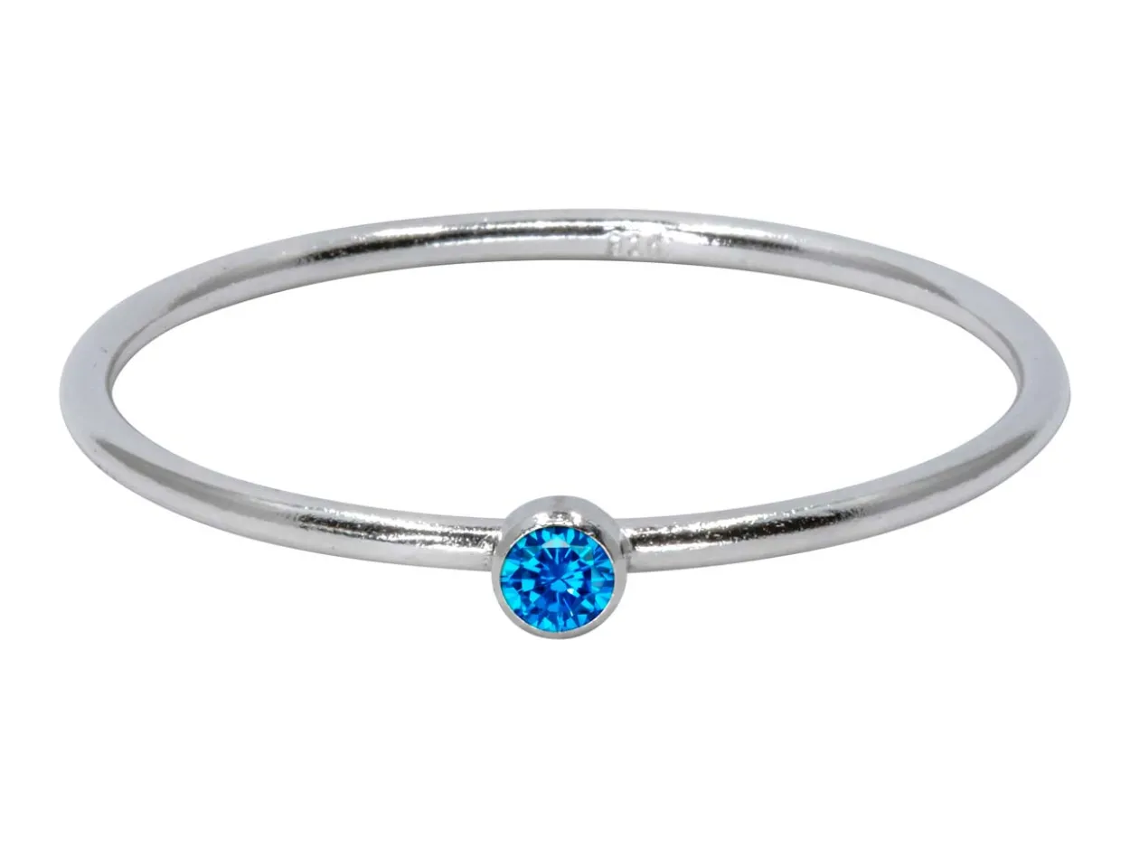 Sterling Silver September Birthstone Stacking Ring 2mm Aqua Blue Cubic Zirconia