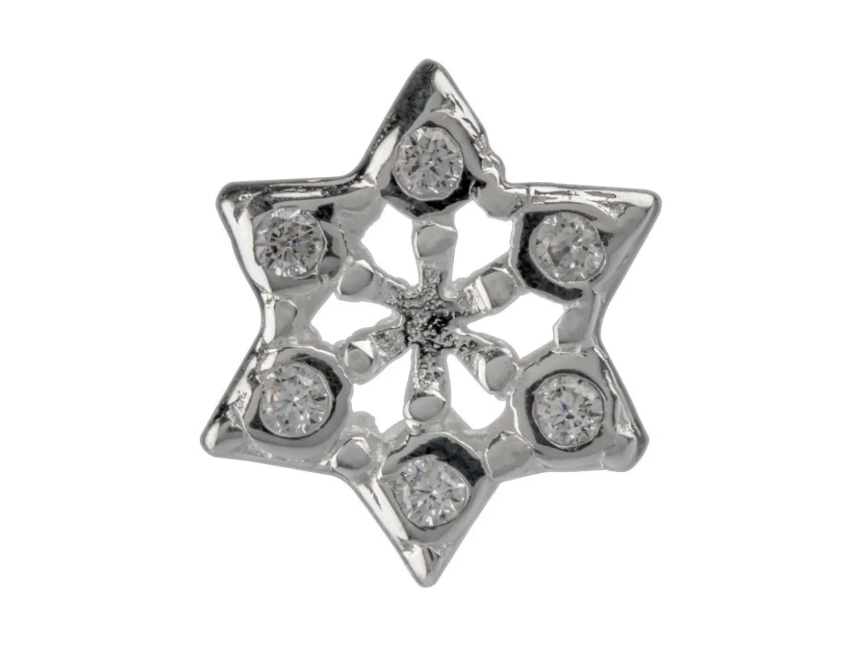 Sterling Silver Snowflake Charm Bead Set With Cubic Zirconia