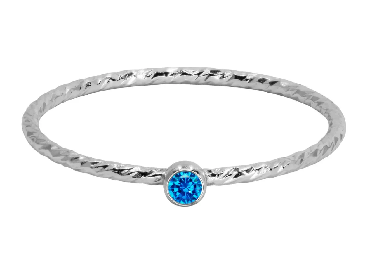 Sterling Silver Sparkle Stacking Ring 2mm Aqua Blue Cubic Zirconia