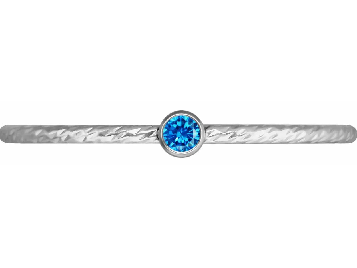 Sterling Silver Sparkle Stacking Ring 2mm Aqua Blue Cubic Zirconia