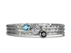 Sterling Silver Sparkle Stacking Ring 2mm Aqua Blue Cubic Zirconia