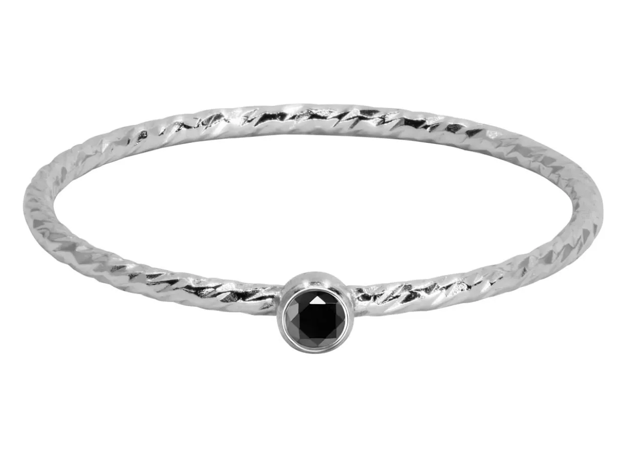 Sterling Silver Sparkle Stacking Ring 2mm Black Cubic Zirconia