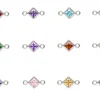 Sterling Silver Square Birthstone Cubic Zirconia Bezel Connectors Set