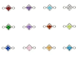Sterling Silver Square Birthstone Cubic Zirconia Bezel Connectors Set