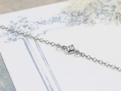 Sterling Silver Square Birthstone Cubic Zirconia Bezel Connectors Set